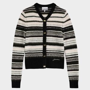 Ganni Striped Alpaca blend Cardigan Black Size Small